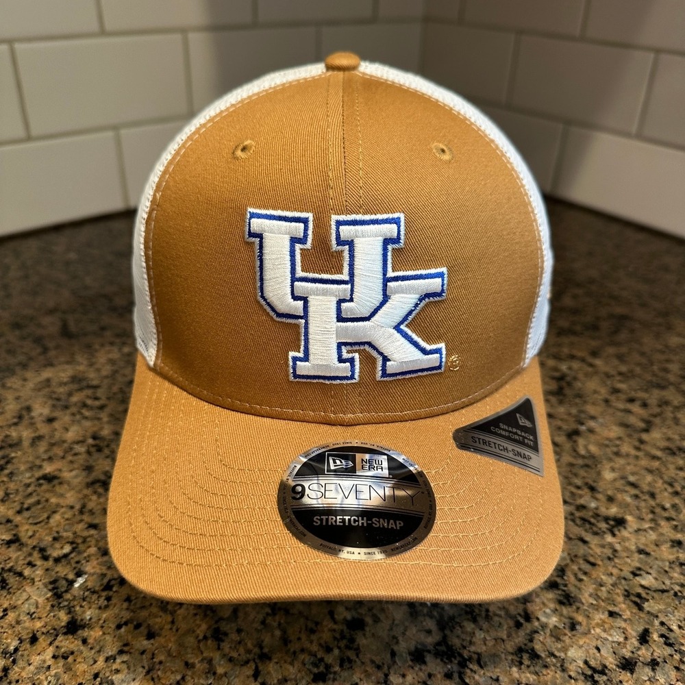 Kentucky Wildcats New Era 9SEVENTY Stretch-Snapback Trucker Hat Tan White New
